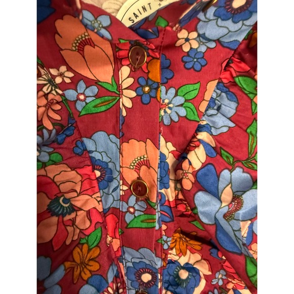 Karlie Magenta London Floral Ruffle Sleeve Blouse Pink Blue Large NWT - Picture 6 of 10